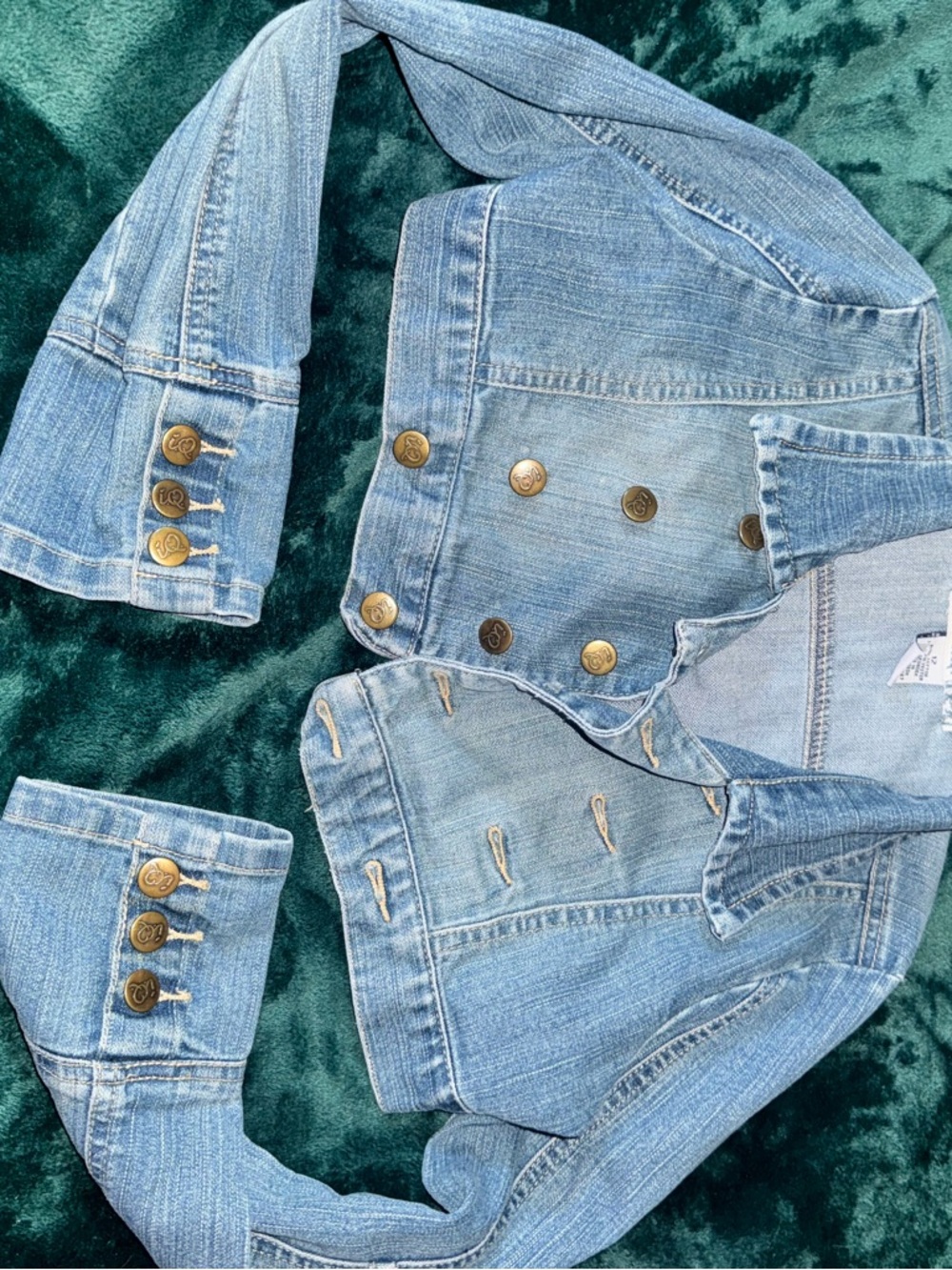 Vintage H&M L.O.G.G. Cropped Denim Military Jacket - Size 12 - Y2K